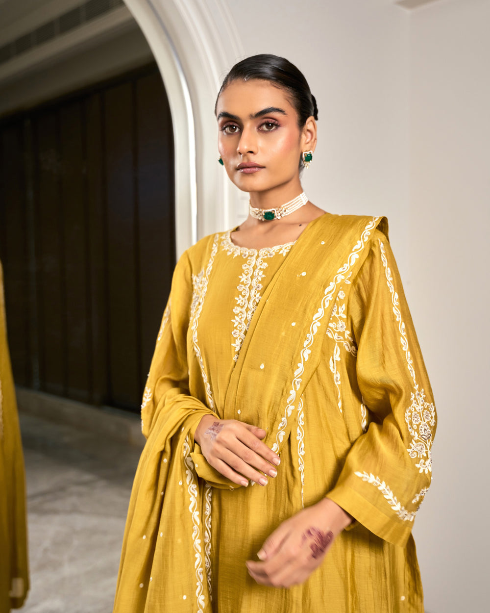 Goldenrod Embroidered Chanderi Suit Set