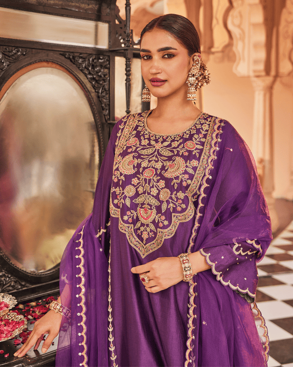 Rich Purple Chanderi Silk Suit Set