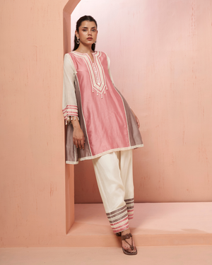 Rose Sequin Shell Chanderi Silk Peplum Set