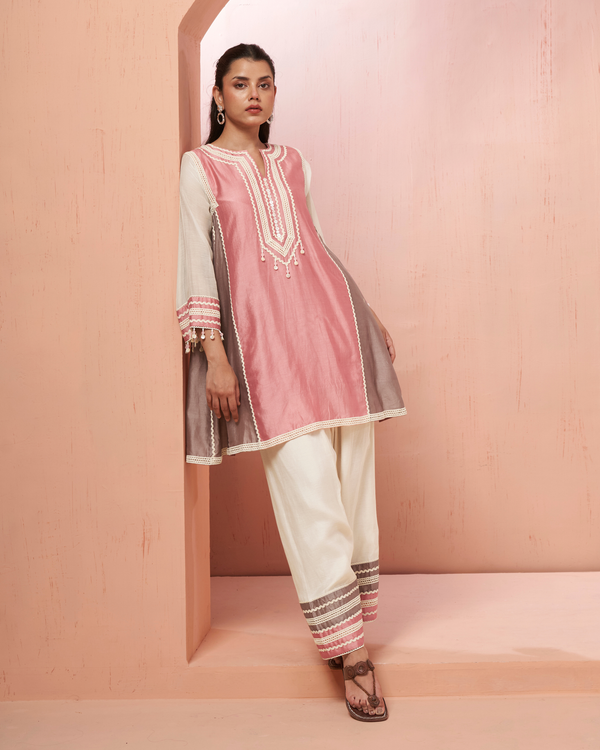 Rose Sequin Shell Chanderi Silk Peplum Set