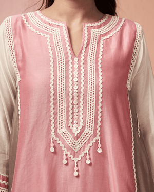 Rose Sequin Shell Chanderi Silk Peplum Set