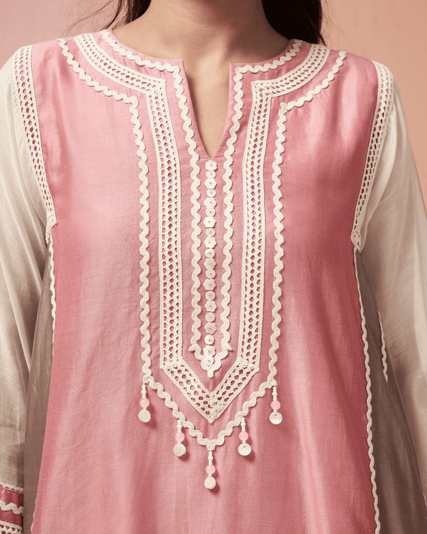 Rose Sequin Shell Chanderi Silk Peplum Set