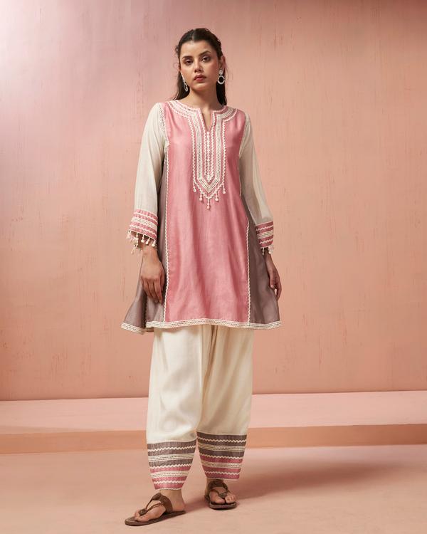 Rose Sequin Shell Chanderi Silk Peplum Set