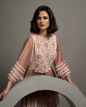 Apricot Nude Malai Chanderi Peplum Set