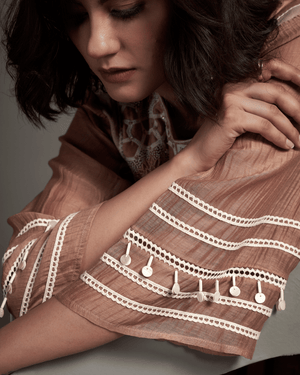 Apricot Nude Malai Chanderi Peplum Set