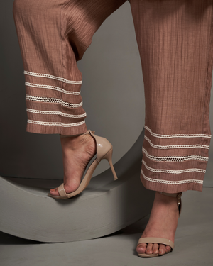 Apricot Nude Malai Chanderi Peplum Set
