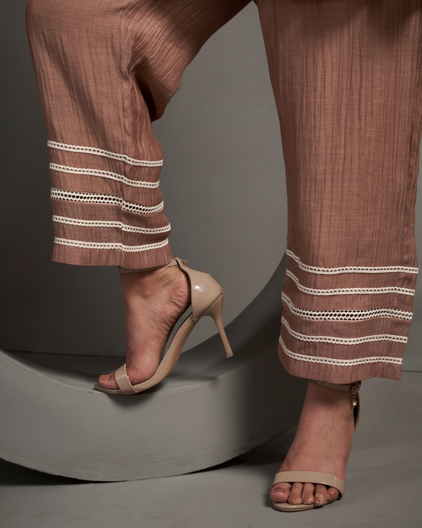 Apricot Nude Malai Chanderi Peplum Set