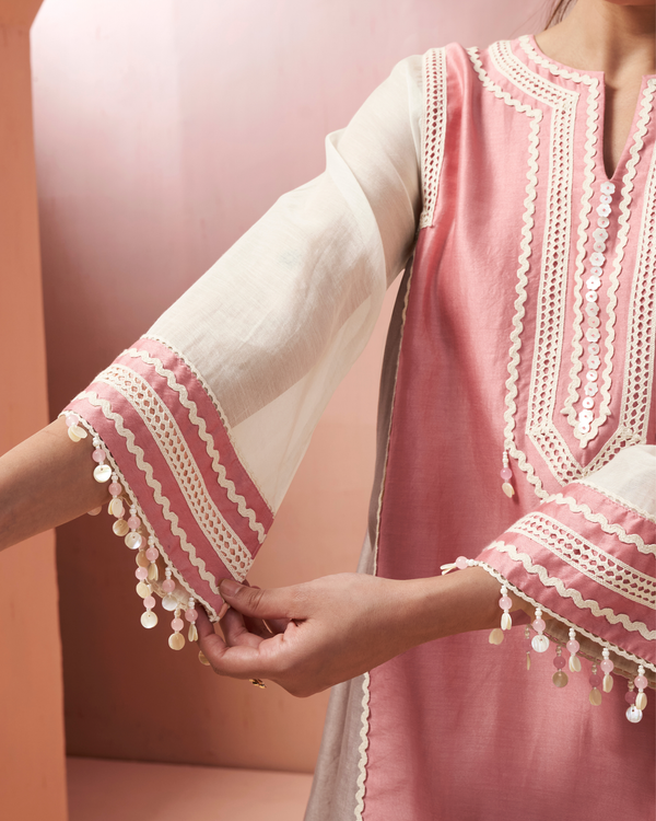 Rose Sequin Shell Chanderi Silk Peplum Set