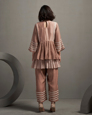 Apricot Nude Malai Chanderi Peplum Set
