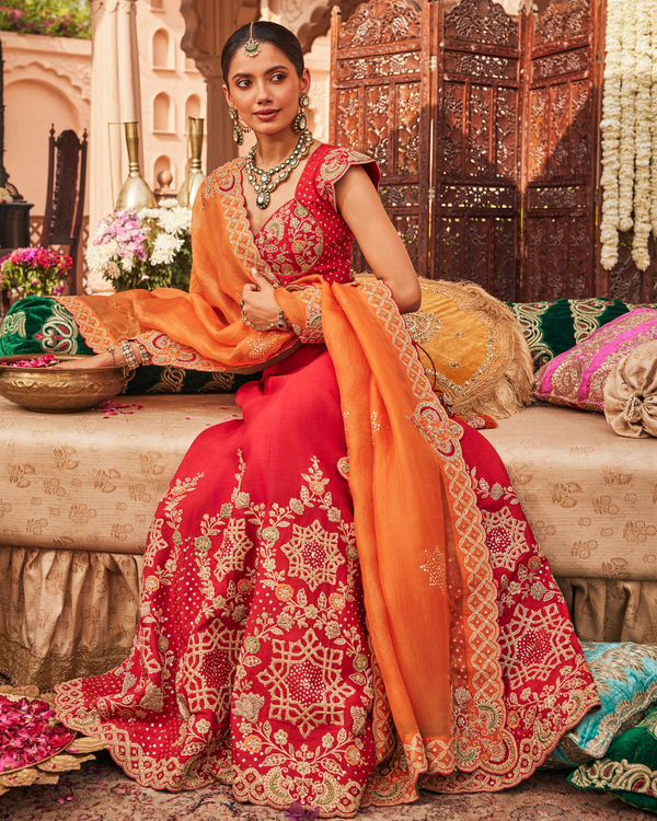 Regal Red Raw Silk Lehenga Set