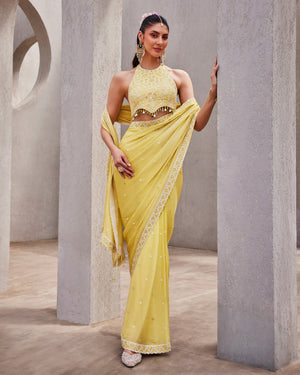 Lime Cream Drape Saree