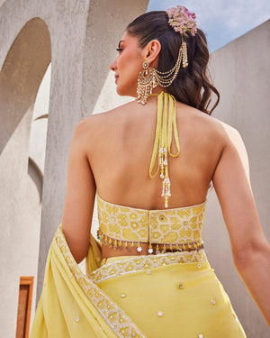 Lime Cream Drape Saree