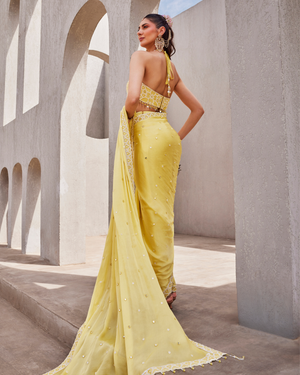 Lime Cream Drape Saree