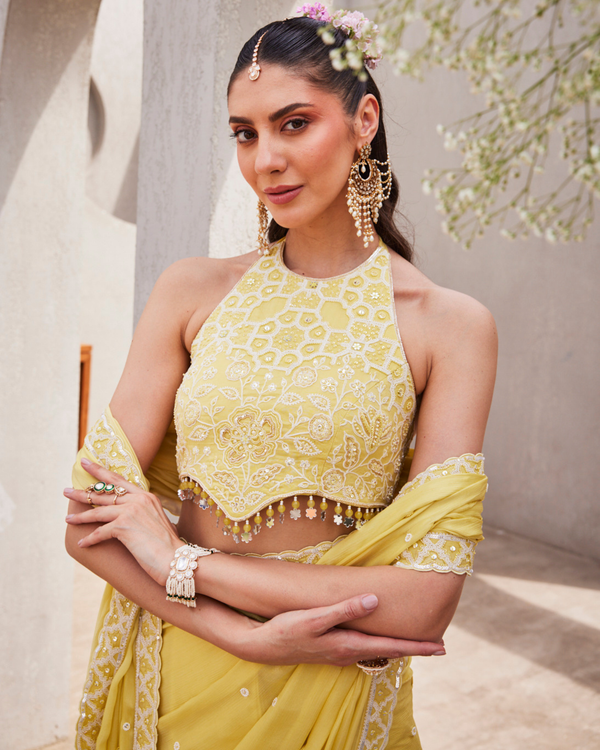 Lime Cream Drape Saree