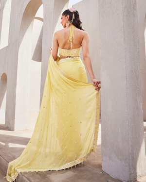 Lime Cream Drape Saree