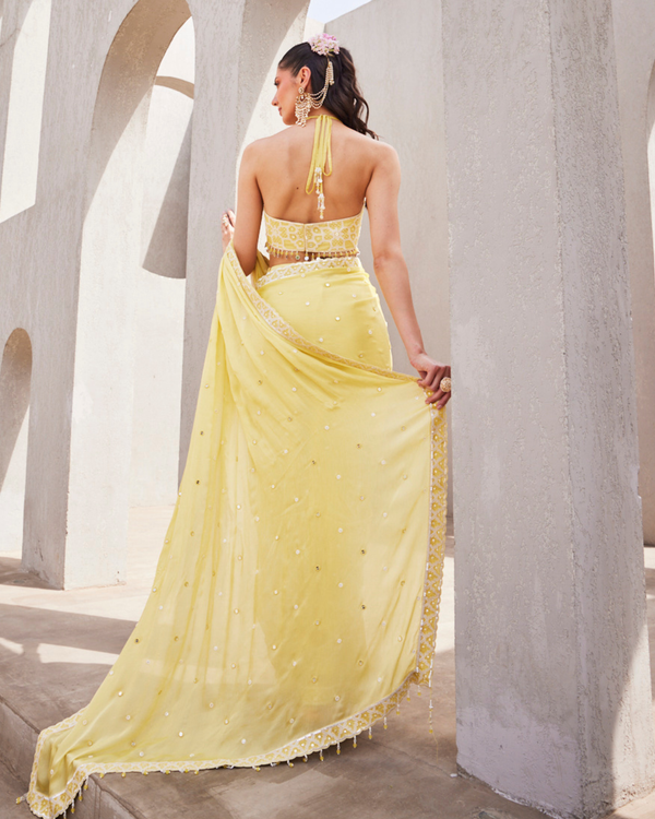 Lime Cream Drape Saree