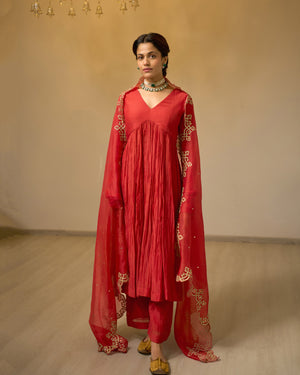 Magenta Malai Chanderi Anarkali Set
