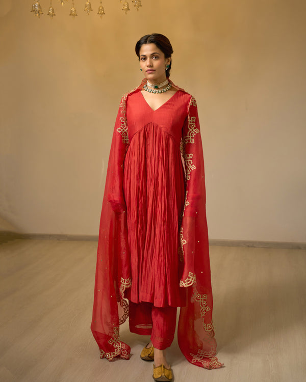 Magenta Malai Chanderi Anarkali Set