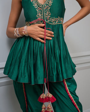 Ivy Green Peplum And Dhoti Set