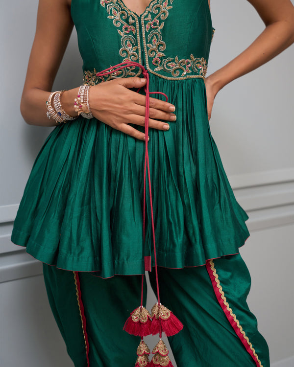 Ivy Green Peplum And Dhoti Set