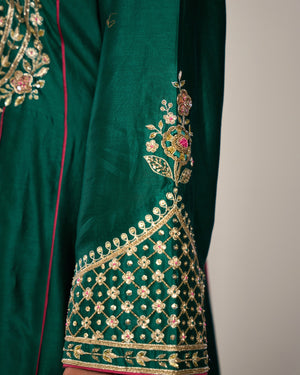 Mahogany Green Chanderi Suit Set