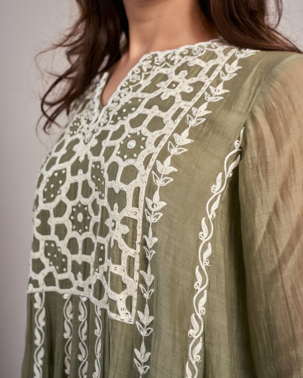 Moss Embroidered Chanderi Kurta Set