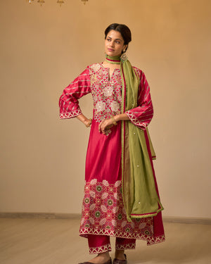 Sangria Long Chanderi Suit Set