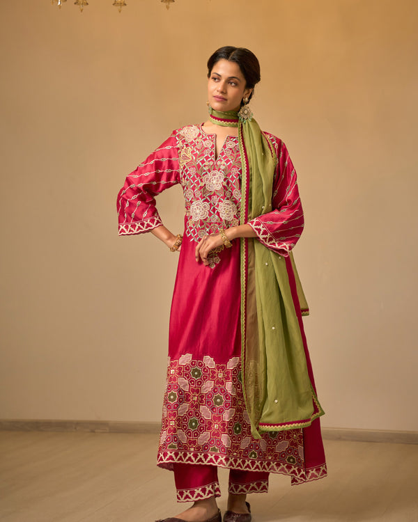 Sangria Long Chanderi Suit Set