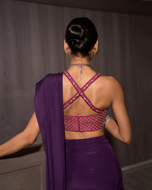 Deep Lilac Pre-draped Chiffon Saree