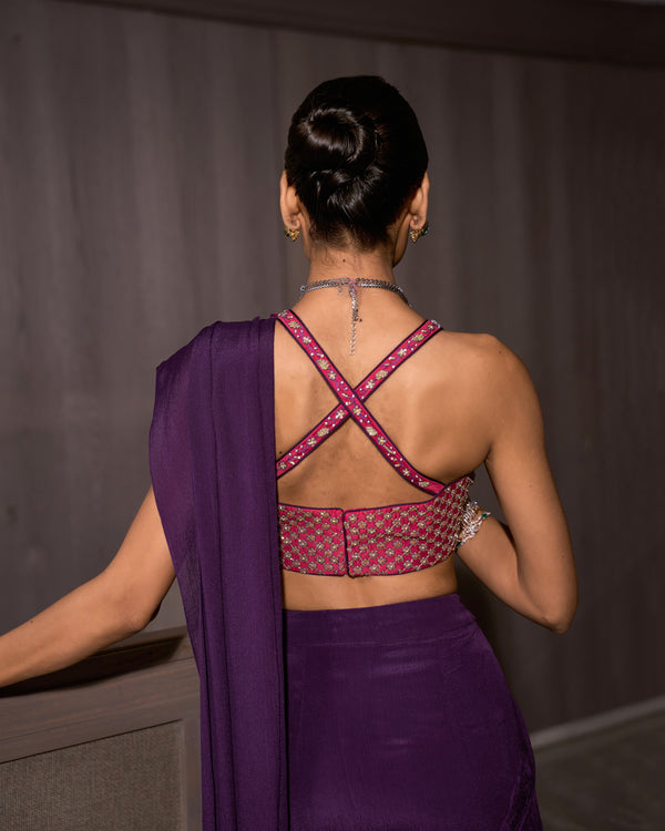 Deep Lilac Pre-draped Chiffon Saree