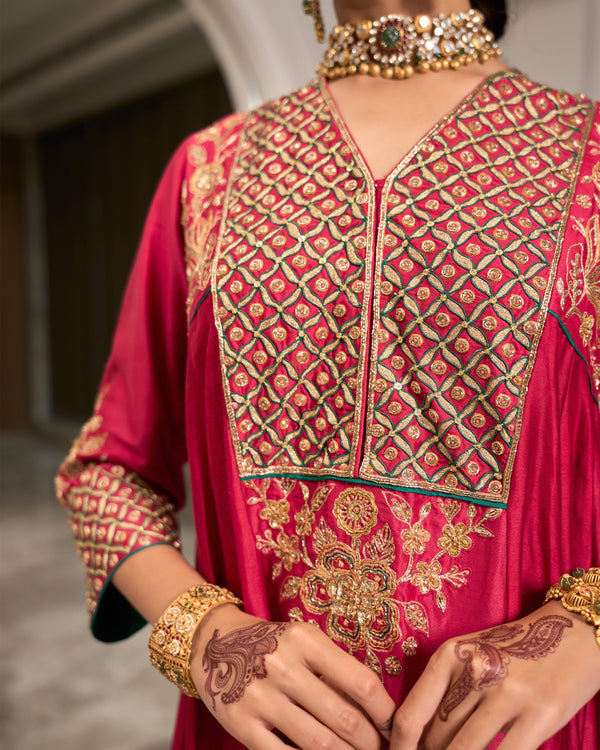 Hot Pink Embroidered Chanderi Suit Set