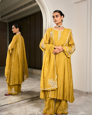 Goldenrod Embroidered Chanderi Suit Set