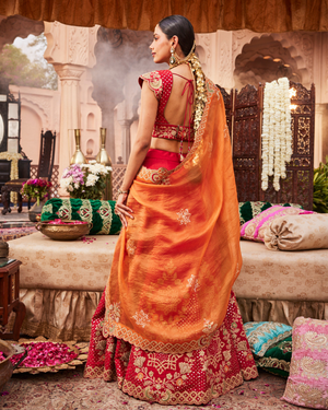 Regal Red Raw Silk Lehenga Set