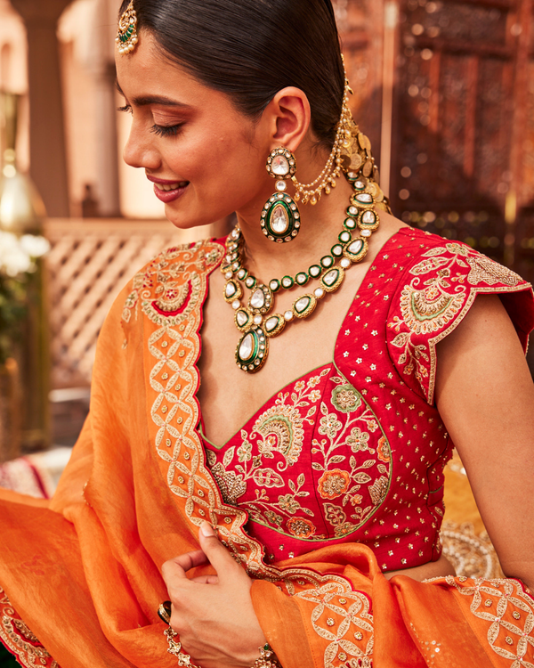 Regal Red Raw Silk Lehenga Set