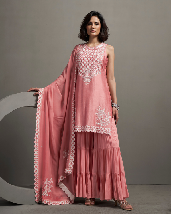 Rose Blush Chanderi Silk Sharara Set