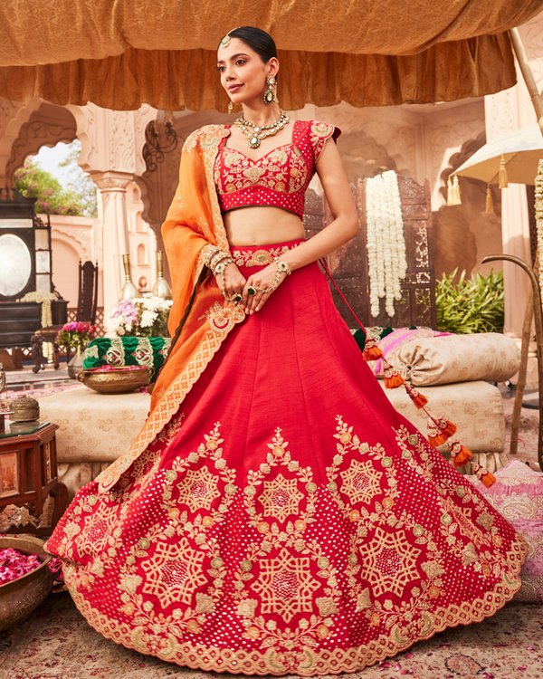 Regal Red Raw Silk Lehenga Set