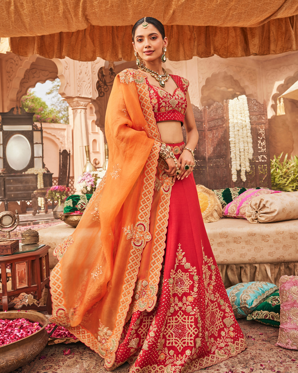 Regal Red Raw Silk Lehenga Set