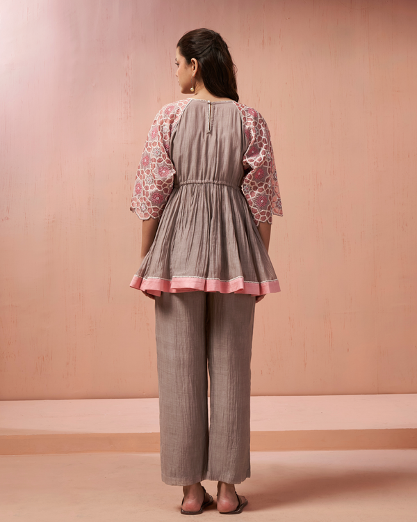 Slate Grey Organza Silk Peplum Set