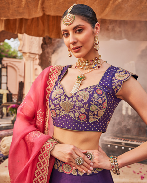 Royal Purple Raw Silk Lehenga Set