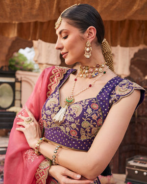 Royal Purple Raw Silk Lehenga Set