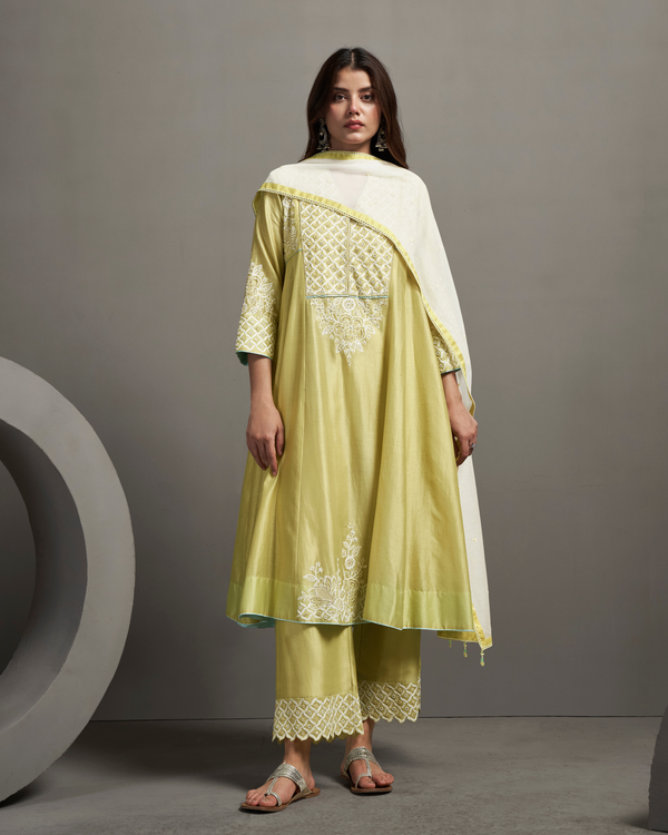 Lemon Glow Chanderi Silk Kurta Set