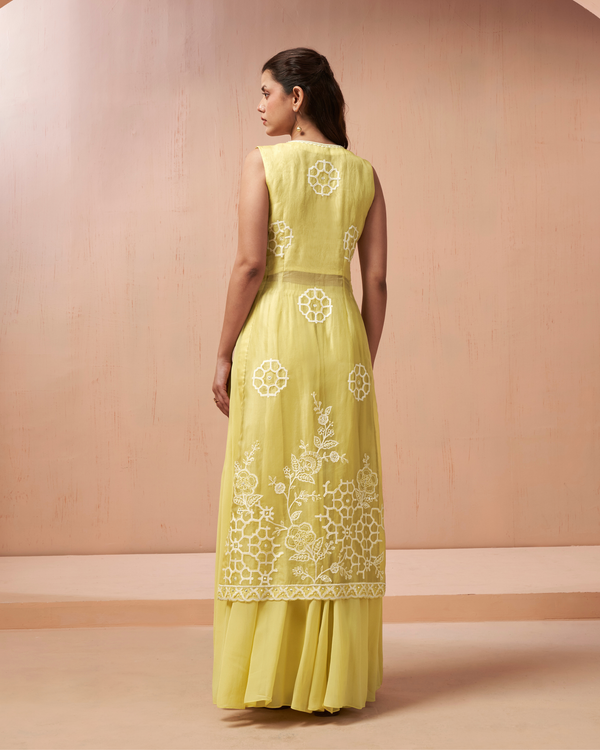 Lime Glow Organza Silk Palazzo Set