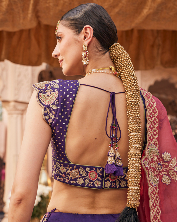 Royal Purple Raw Silk Lehenga Set