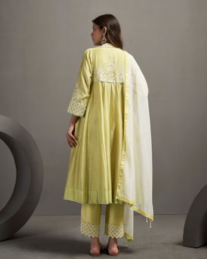 Lemon Glow Chanderi Silk Kurta Set