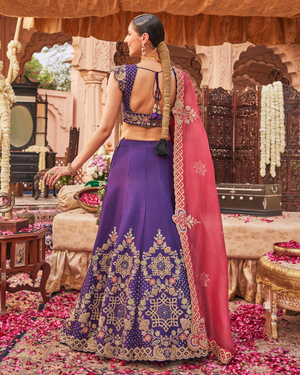 Royal Purple Raw Silk Lehenga Set