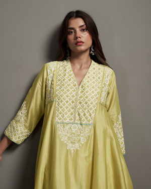 Lemon Glow Chanderi Silk Kurta Set