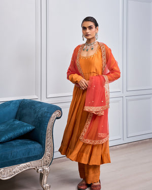 Terracotta Mirrorwork Chanderi Suit Set