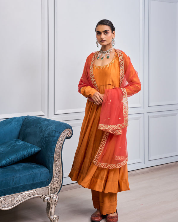 Terracotta Mirrorwork Chanderi Suit Set