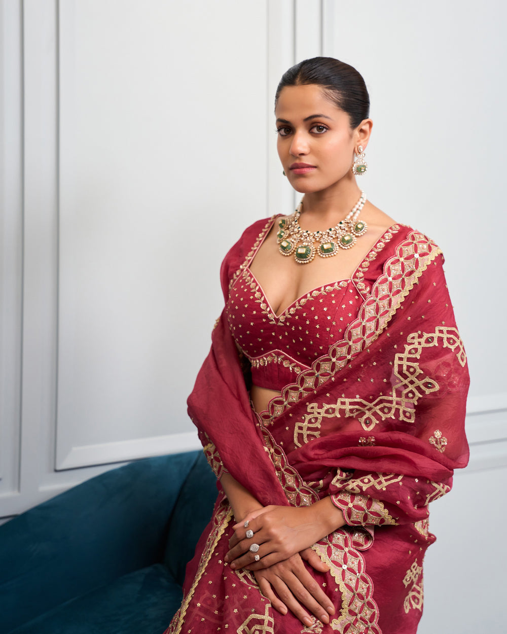 Berry Dori Embroidered Organza Saree