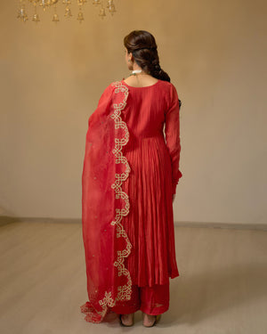 Magenta Malai Chanderi Anarkali Set